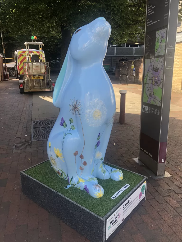 Clover blue rabbit from Tunbridge Wells sculpture trail